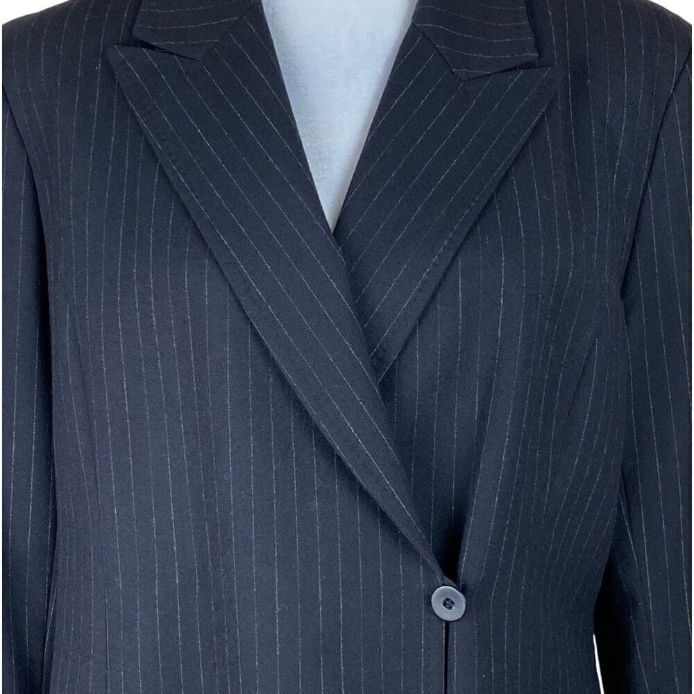 Doncaster Black Pinstripe Double-Breasted One-Button Blazer Jacket Womens Sz 10 - Picture 4 of 7